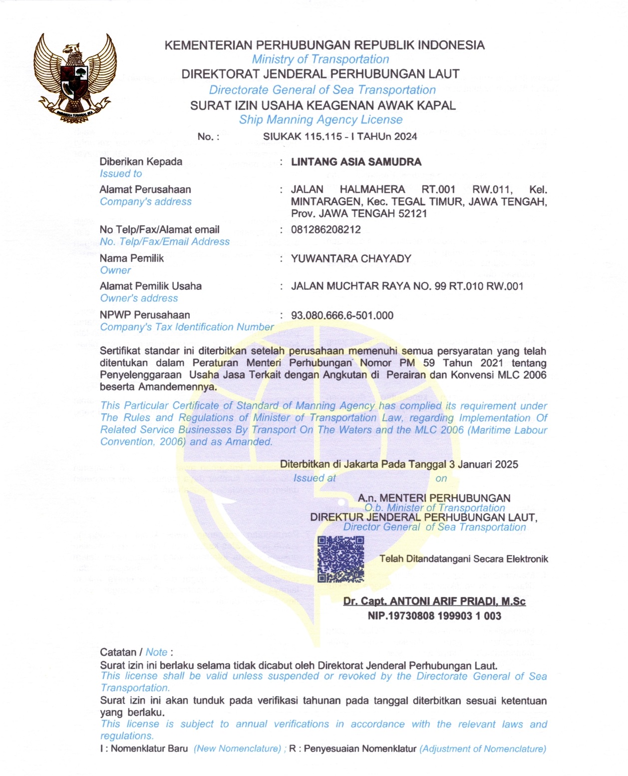 SURAT IZIN USAHA KEAGENAN AWAK KAPAL